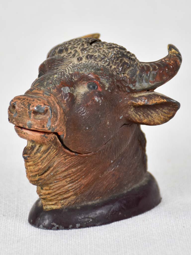 Rare 19th century inkwell - bull's head 3½"