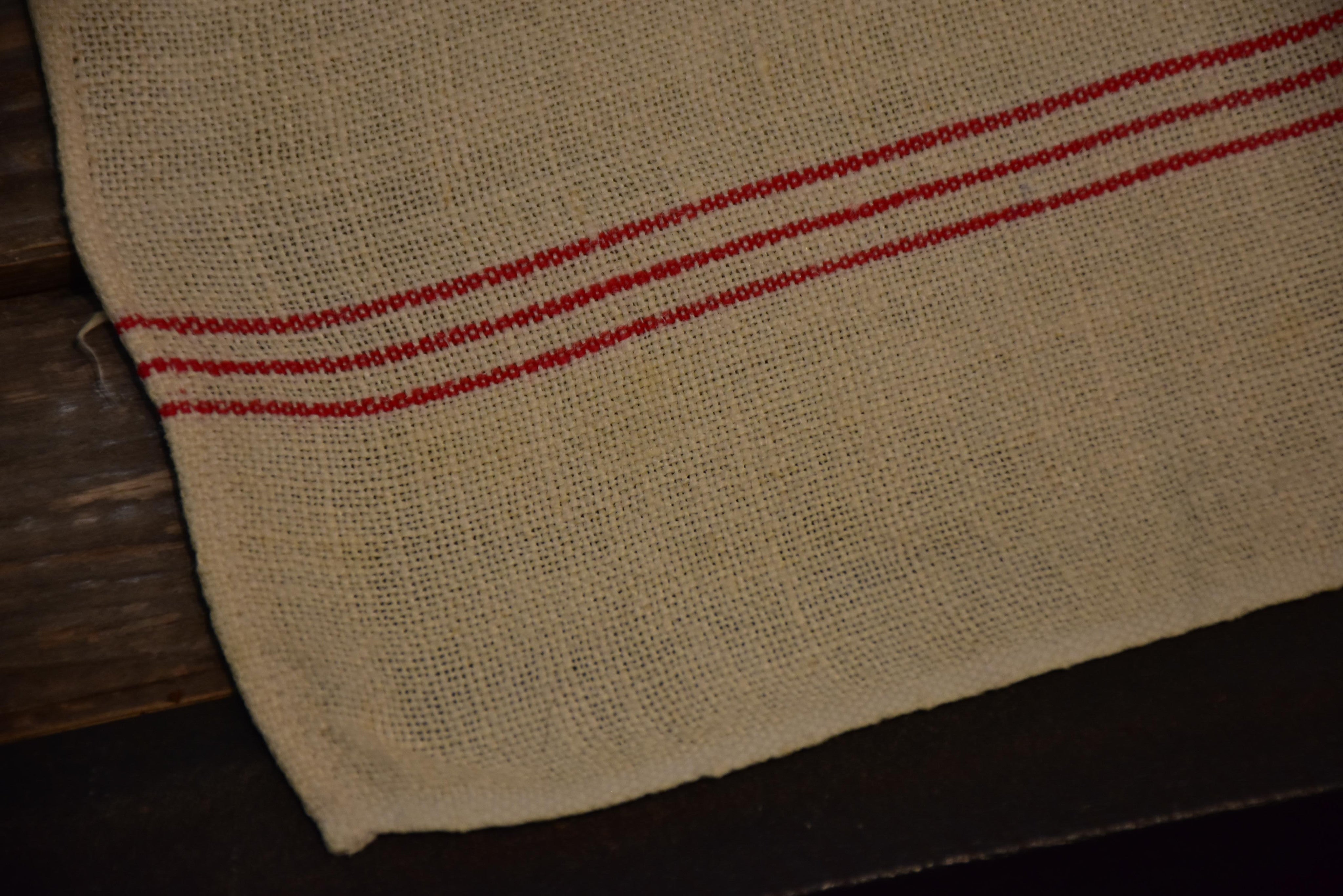 Vintage French tea towel with red stripes