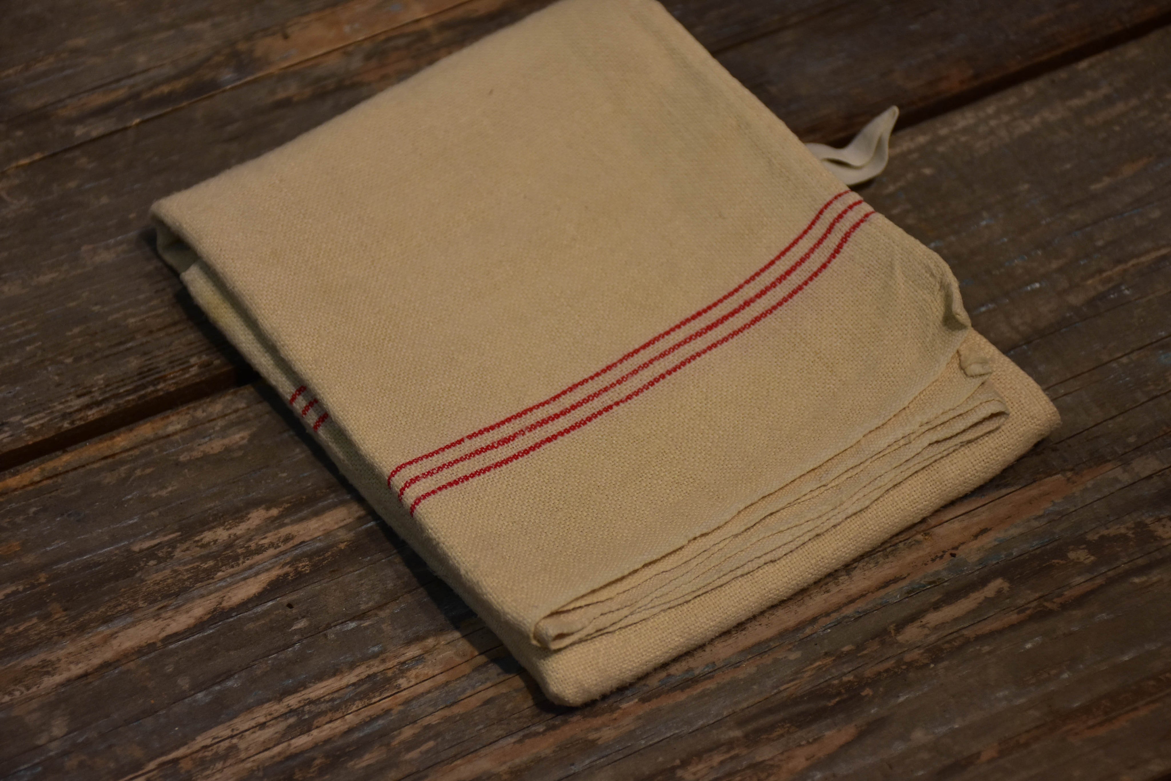 Vintage French tea towel with red stripes