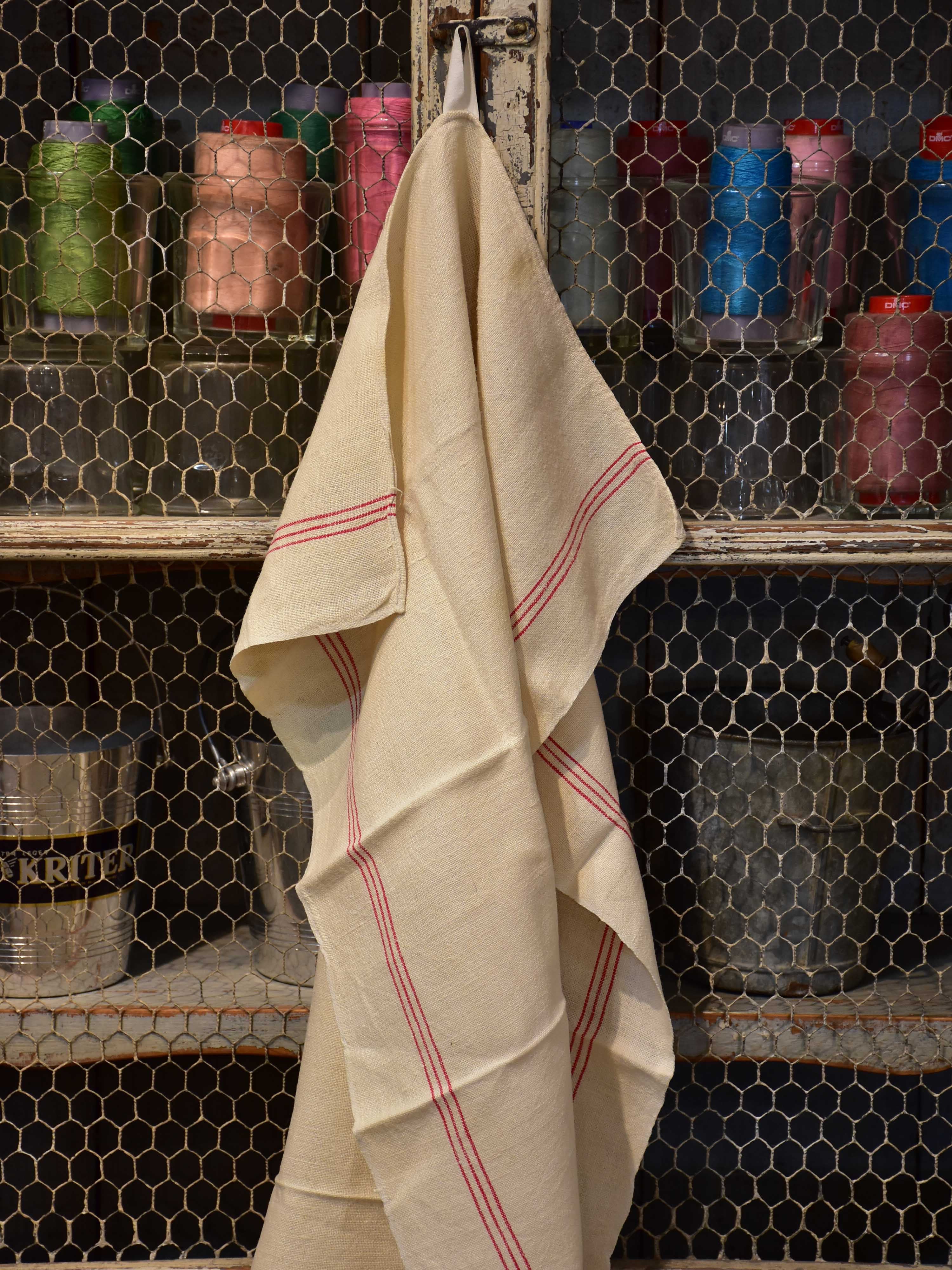 Vintage French tea towel with red stripes