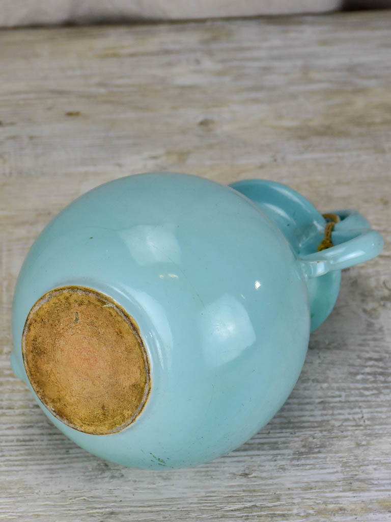 Vintage French water pitcher with lid and light blue glaze