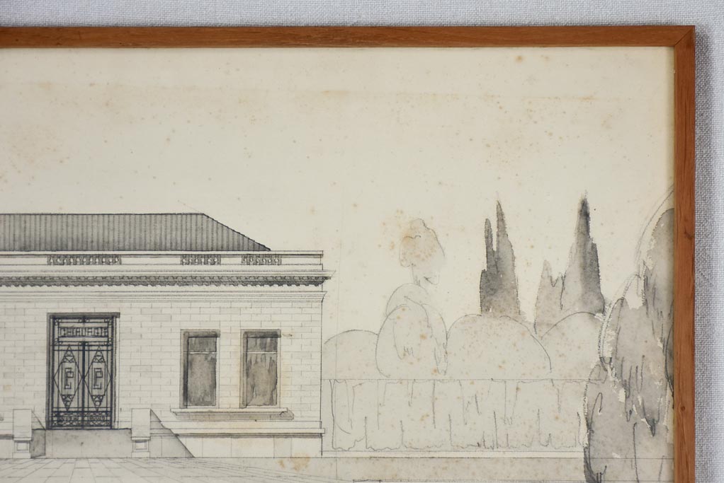 Antique architectural drawing - pencil, ink and watercolor 1/5 19¼x 25¼""