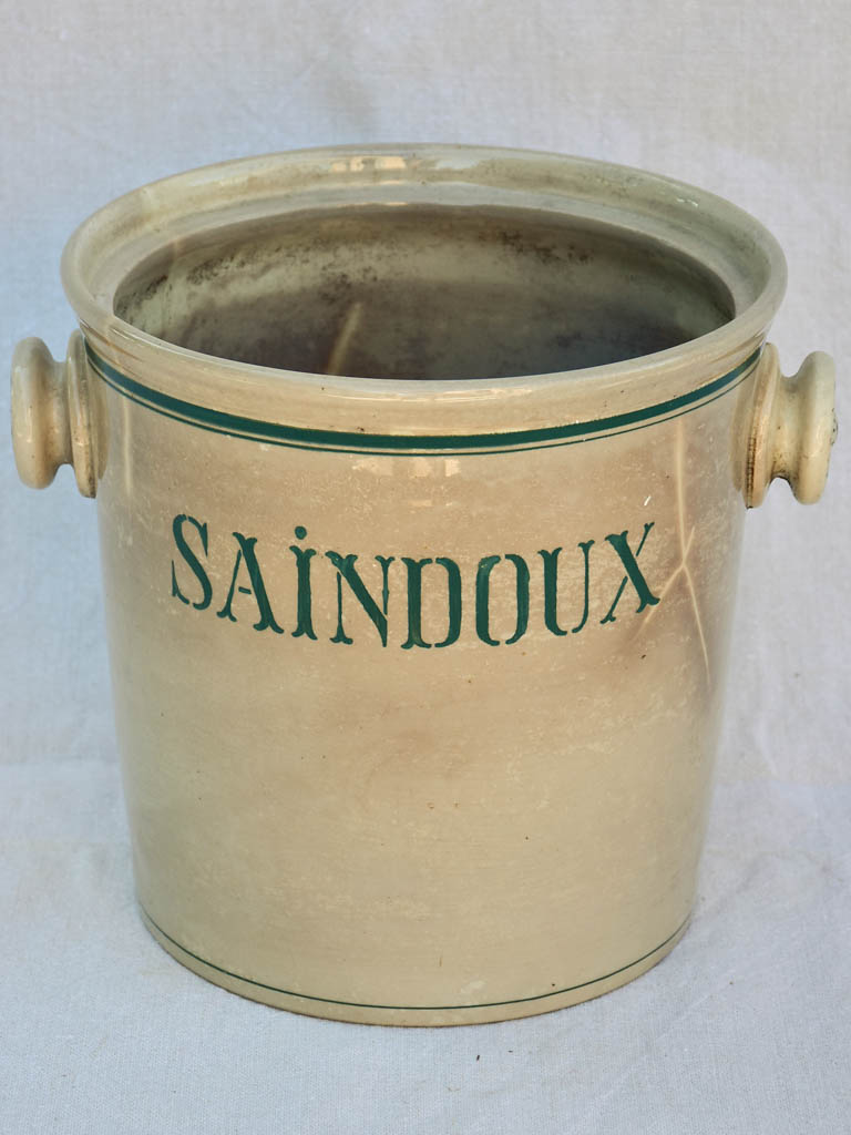 Antique French faience pot - Saindoux 9¾"