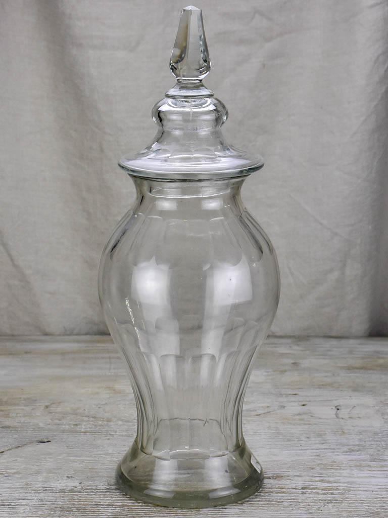 Antique French apothecary glass jar with lid