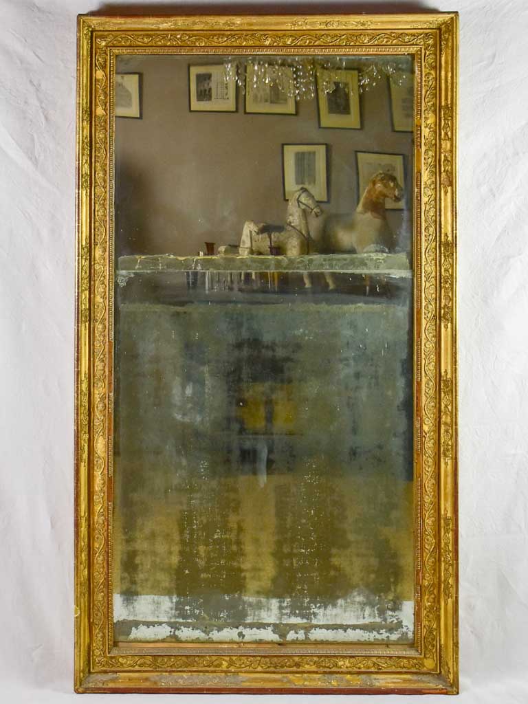 RESERVED LF Large two-pane Louis XVI Pier mirror with gilded frame & aged mercury glass 37¾" x 67"