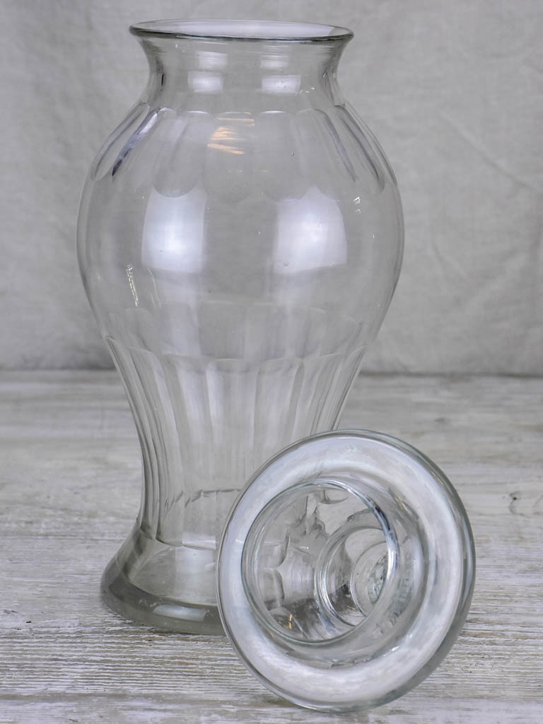 Antique French apothecary glass jar with lid