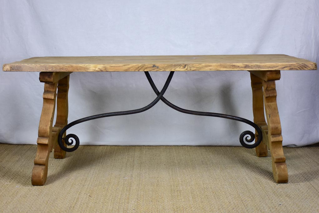 Antique Spanish oak table with wrought iron stretcher 34¼" x 70¾"