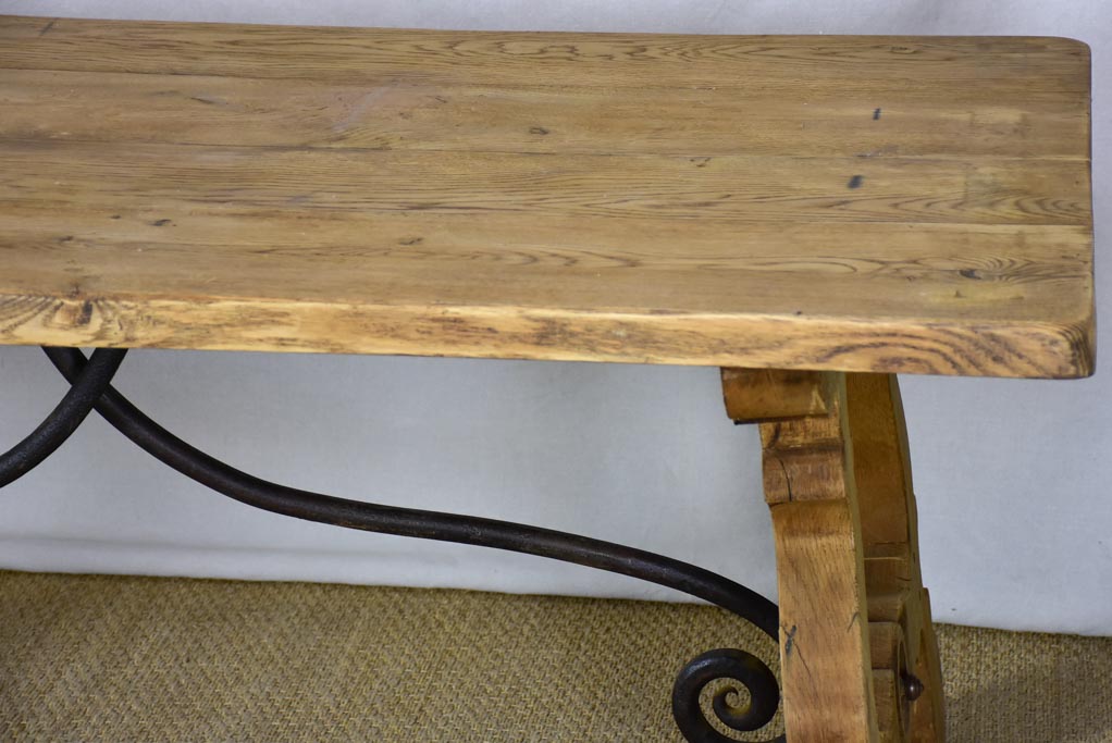 Antique Spanish oak table with wrought iron stretcher 34¼" x 70¾"