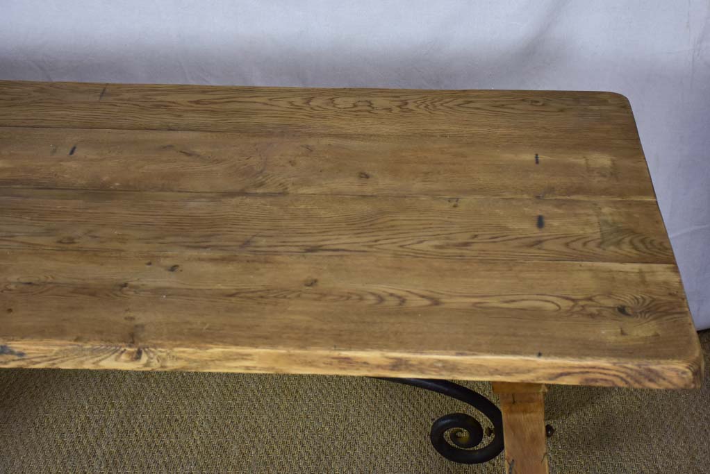 Antique Spanish oak table with wrought iron stretcher 34¼" x 70¾"