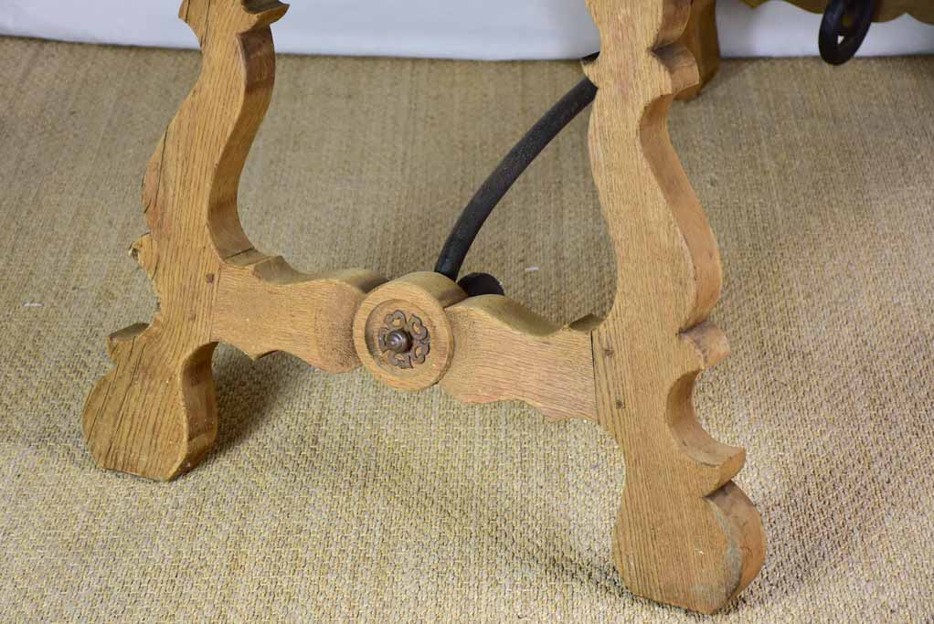 Antique Spanish oak table with wrought iron stretcher 34¼" x 70¾"