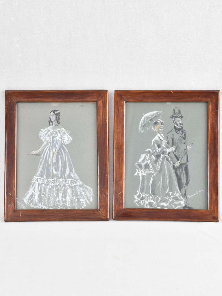 Two chalk portrait drawings - 19th century 15" x 11¾"