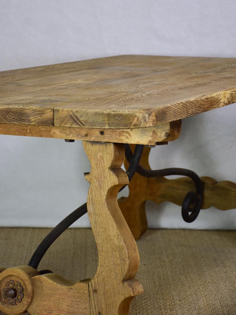 Antique Spanish oak table with wrought iron stretcher 34¼" x 70¾"