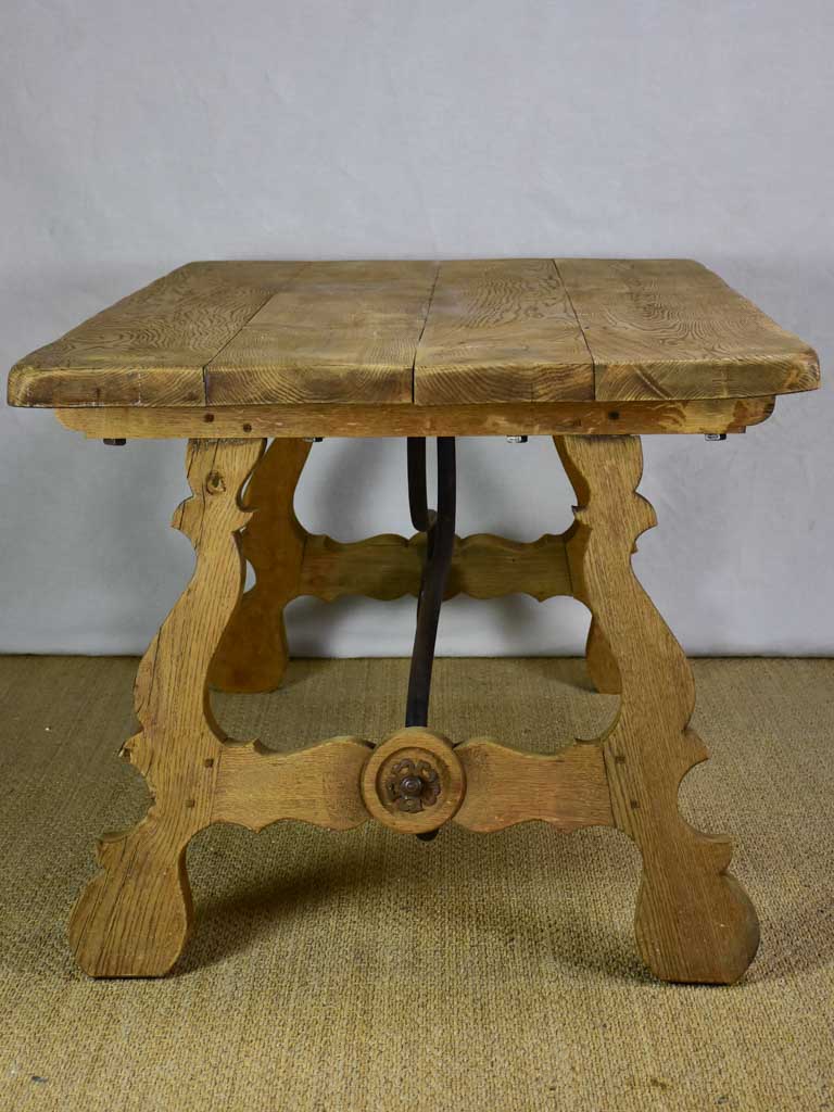 Antique Spanish oak table with wrought iron stretcher 34¼" x 70¾"