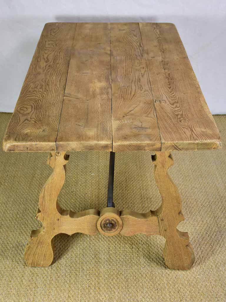 Antique Spanish oak table with wrought iron stretcher 34¼" x 70¾"