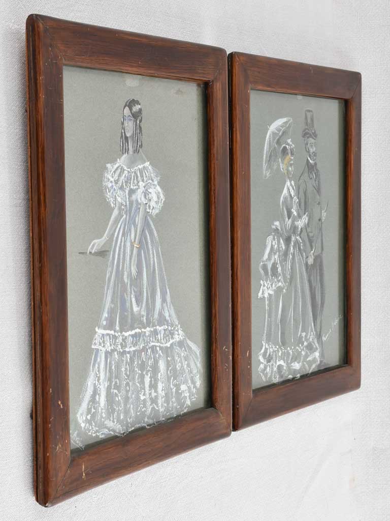 Two chalk portrait drawings - 19th century 15" x 11¾"