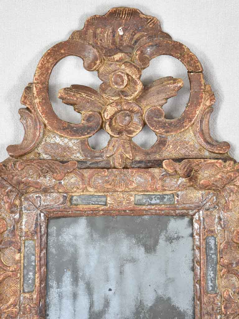 Pretty 18th century crested mirror with original glass 15¼" x 26¾"