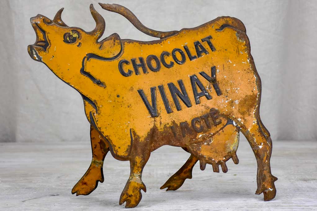 Rare tole lithograph sign of a cow - Chocolat Vinay