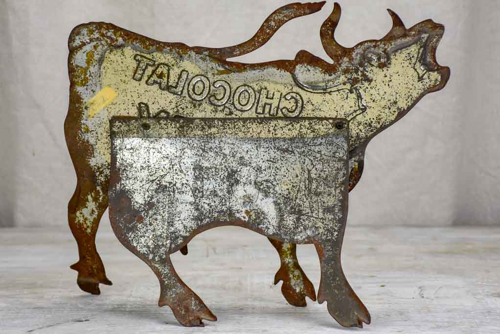 Rare tole lithograph sign of a cow - Chocolat Vinay