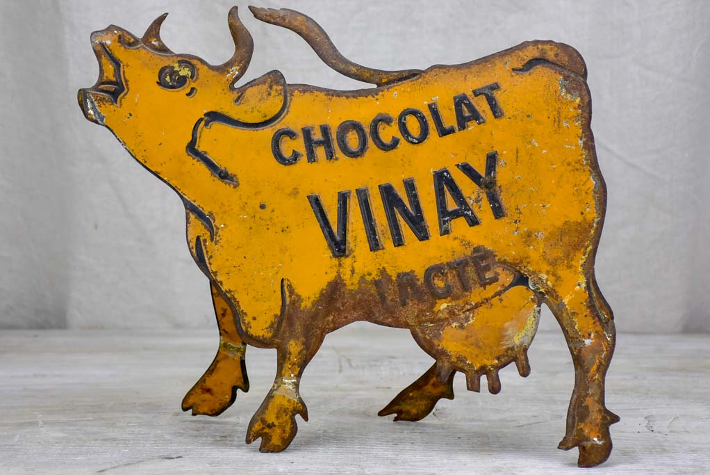 Rare tole lithograph sign of a cow - Chocolat Vinay