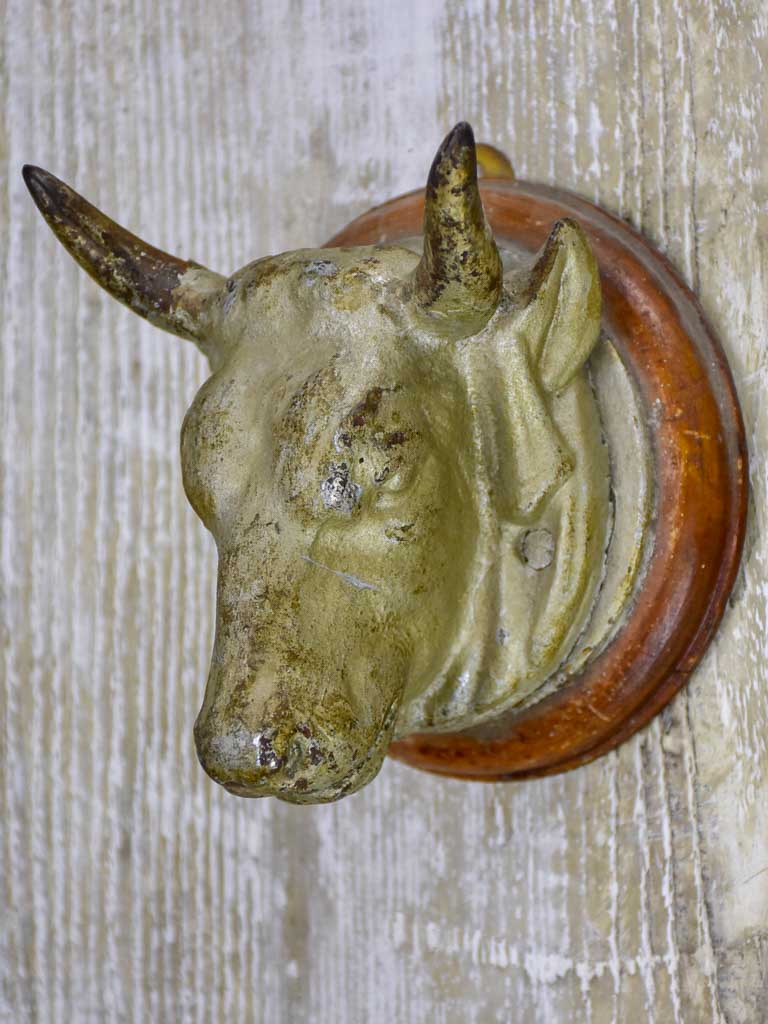 Antique French cow's head from a butcher's block