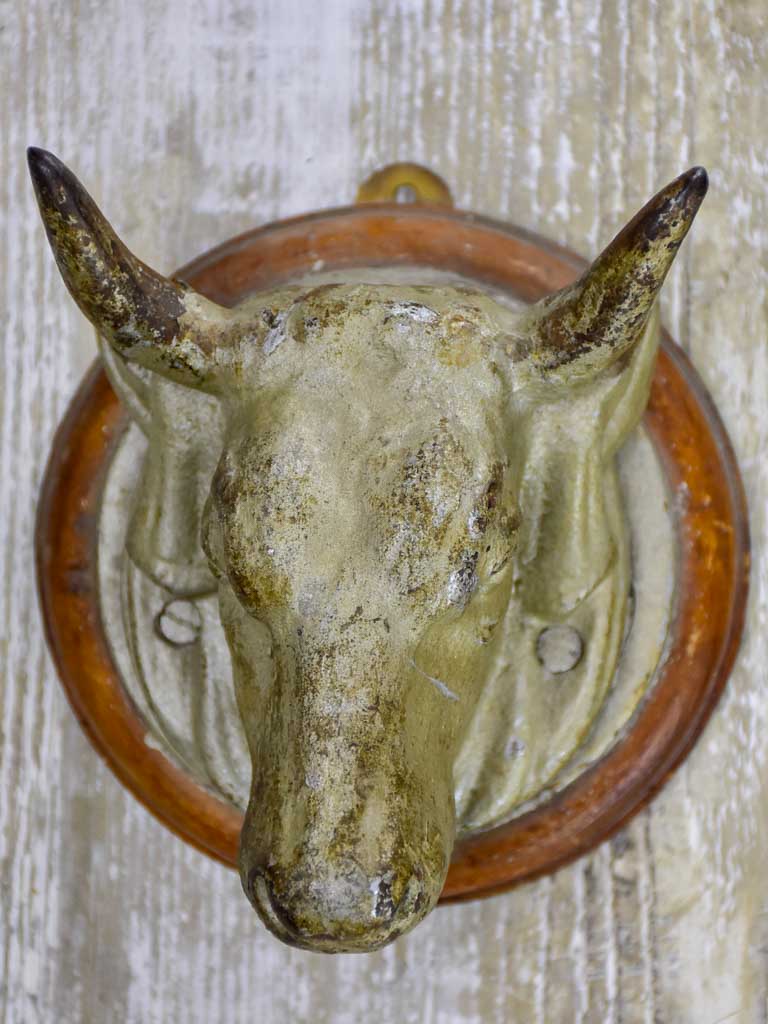 Antique French cow's head from a butcher's block