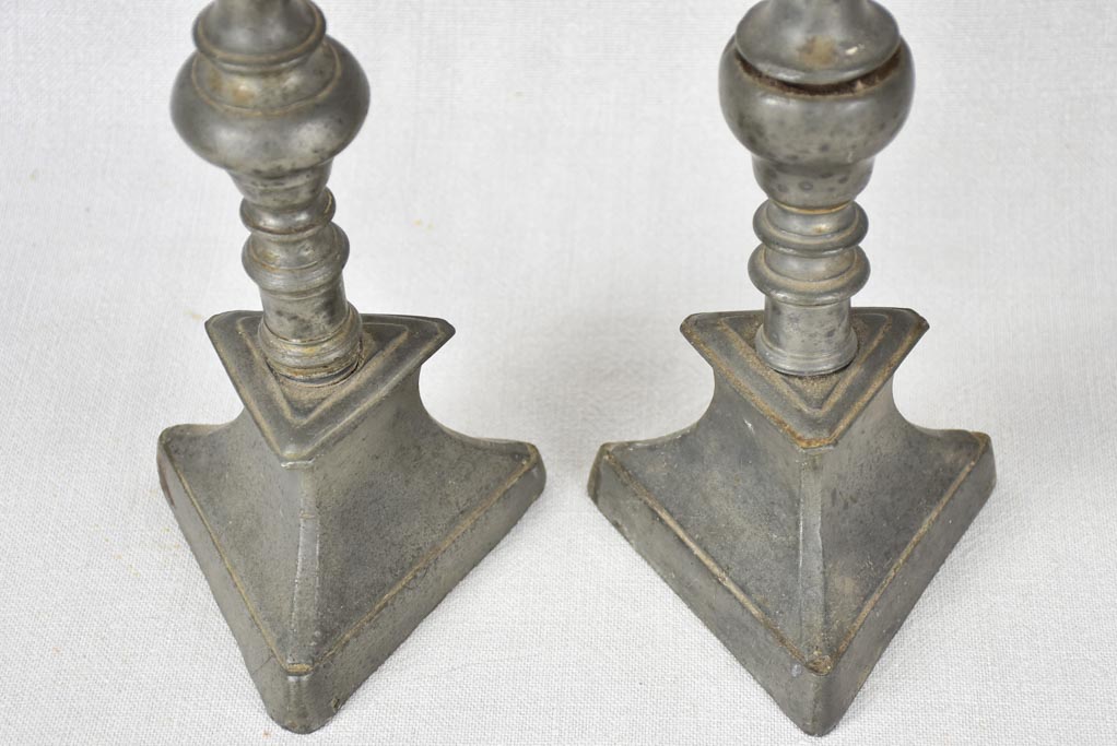 Old Pewter Candlesticks with Patina