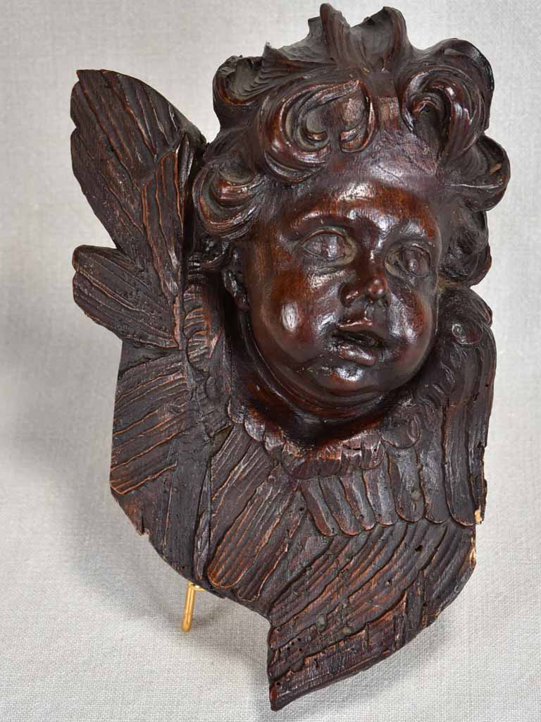 17th-century carved angel sculpture 11"