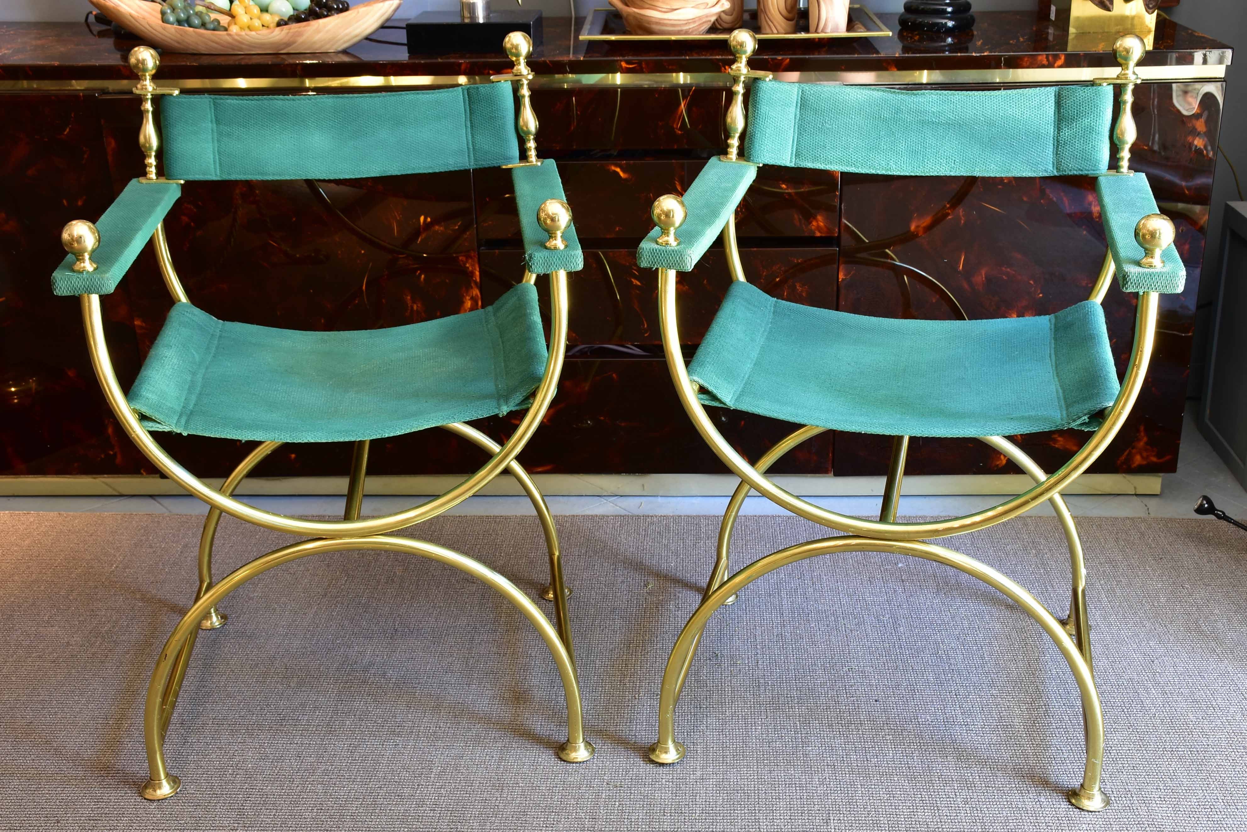 Pair of vintage French curule armchairs