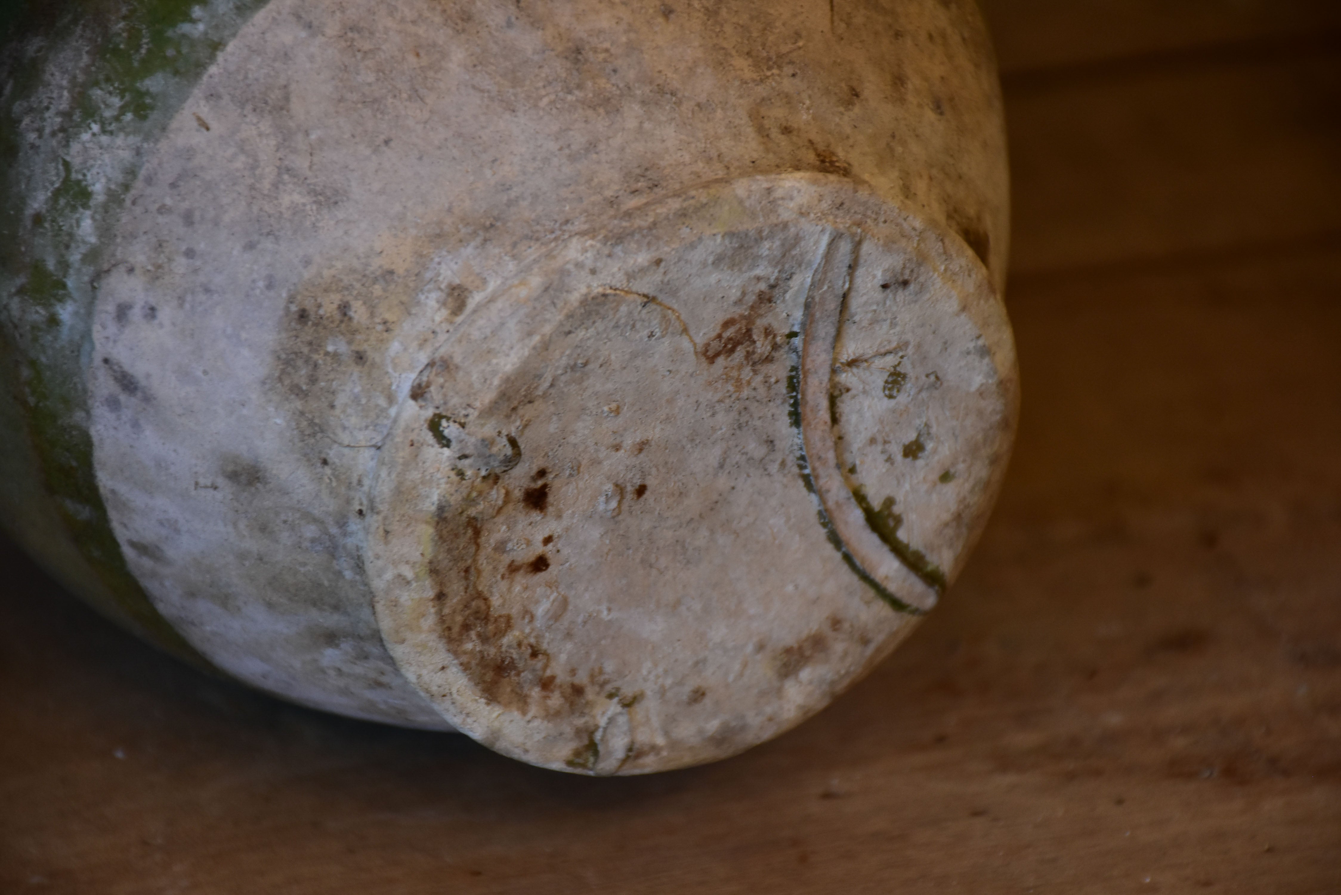 Small antique French confit pot with green glaze