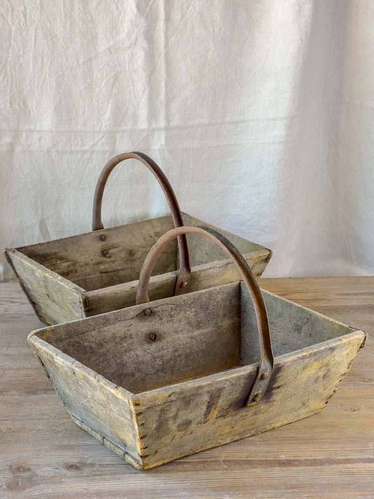 Pair of antique French wooden harvest baskets