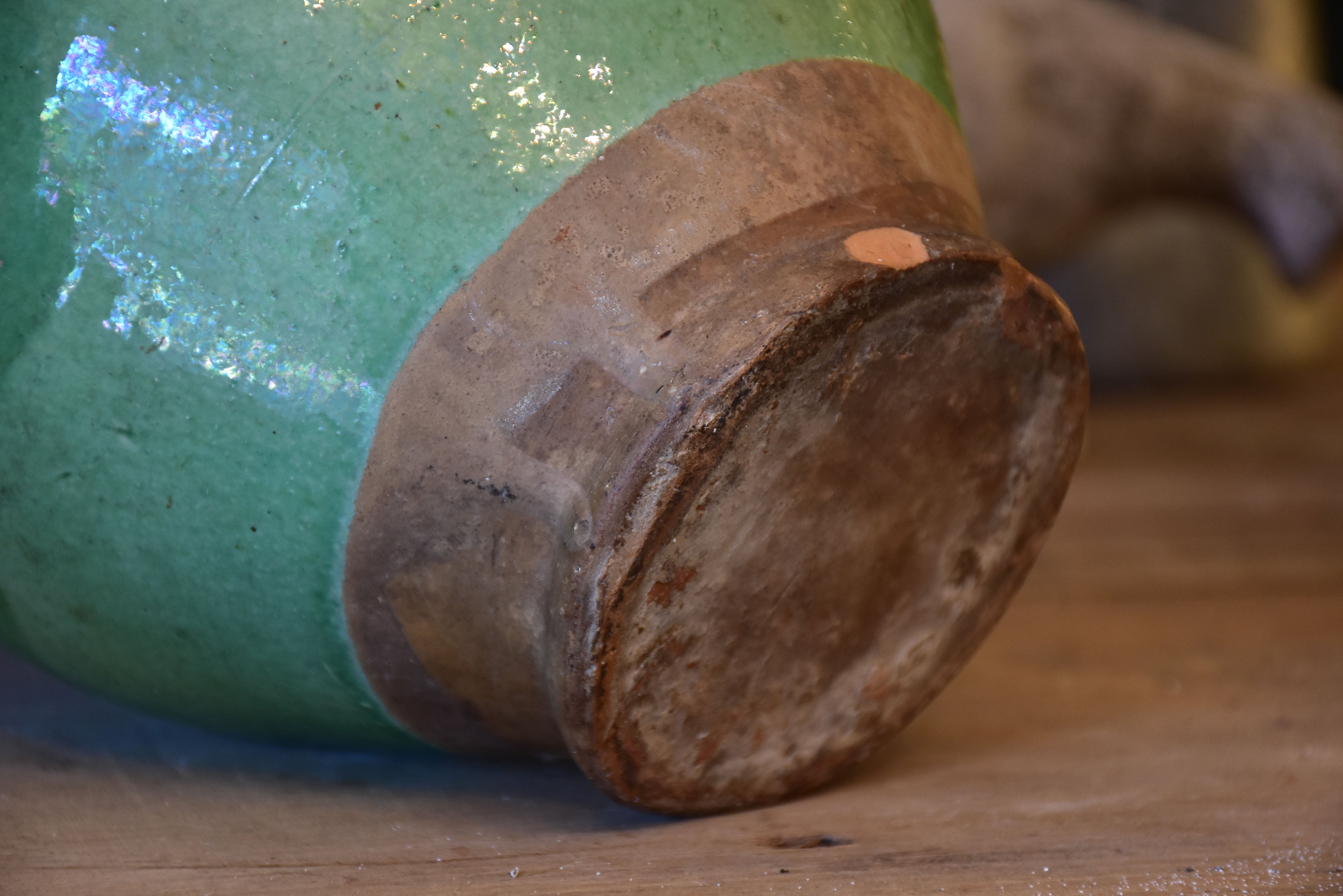 Antique French confit pot with green glaze