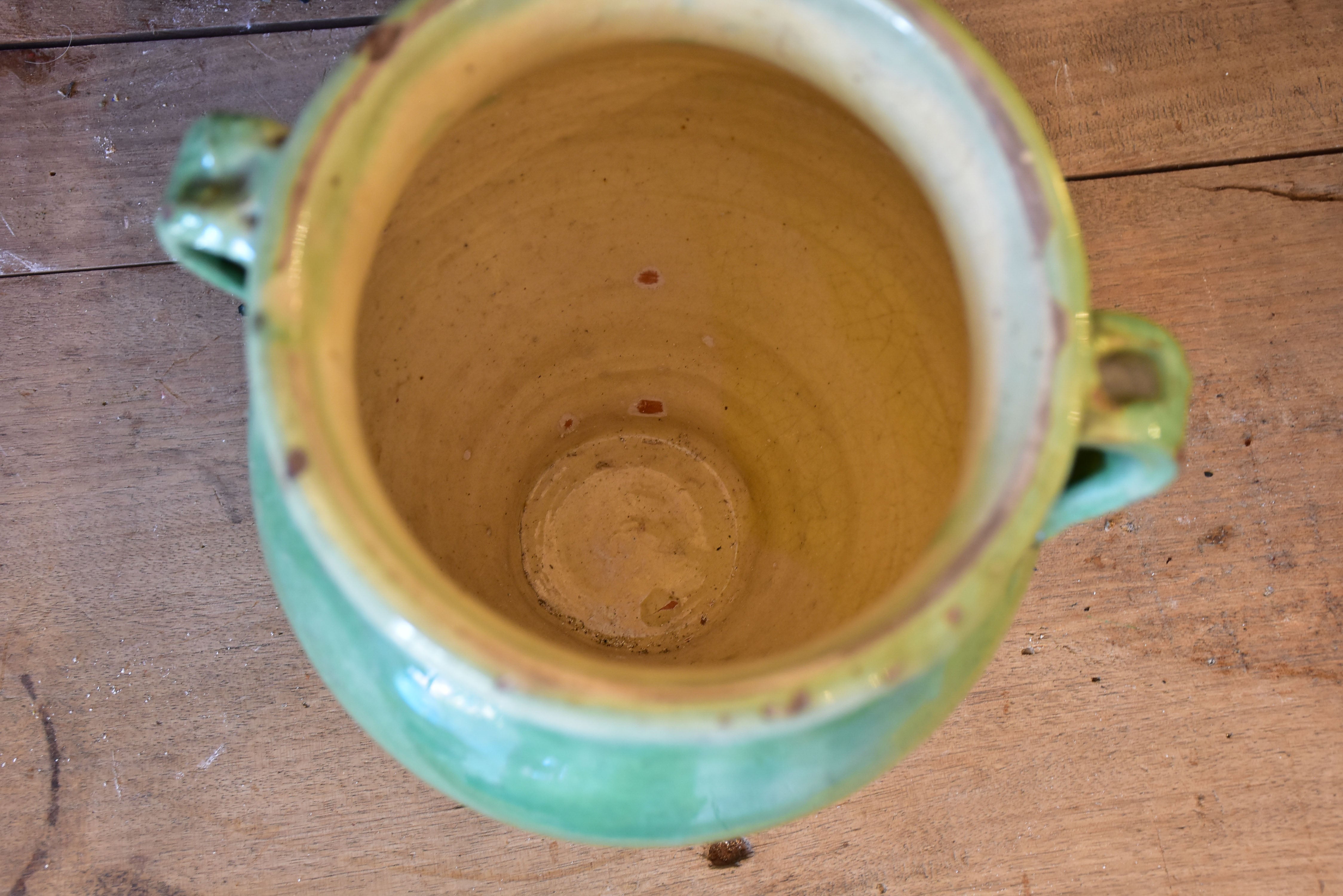 Antique French confit pot with green glaze