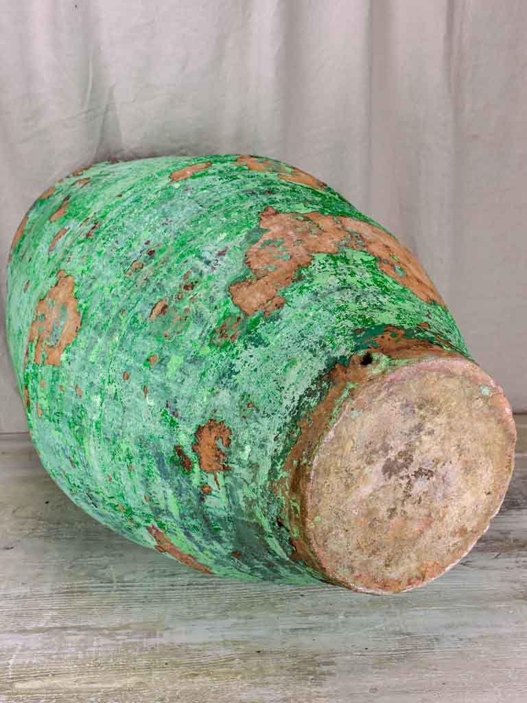 Large antique Spanish olive jar with green / aqua glaze 33¾"