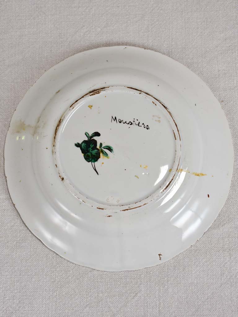 1950's Moustiers plate hand-painted with green foliage and a bird 9½"