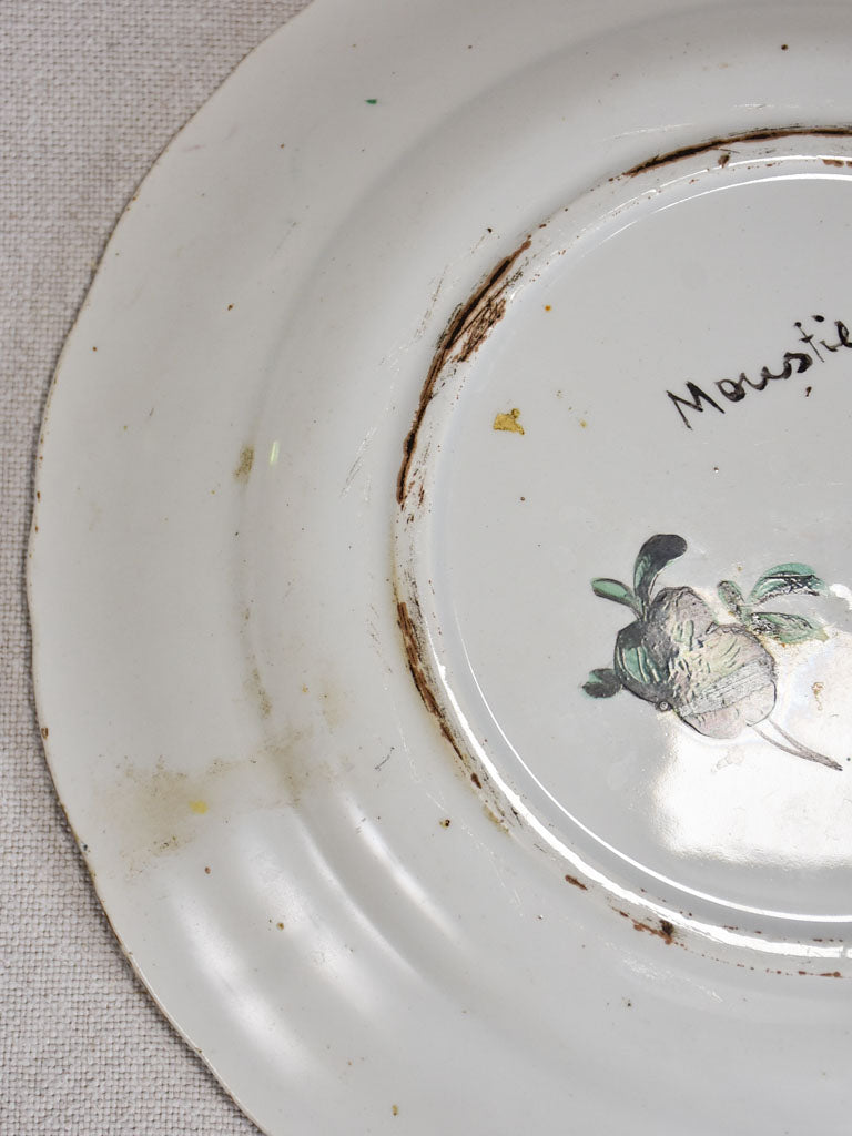 1950's Moustiers plate hand-painted with green foliage and a bird 9½"