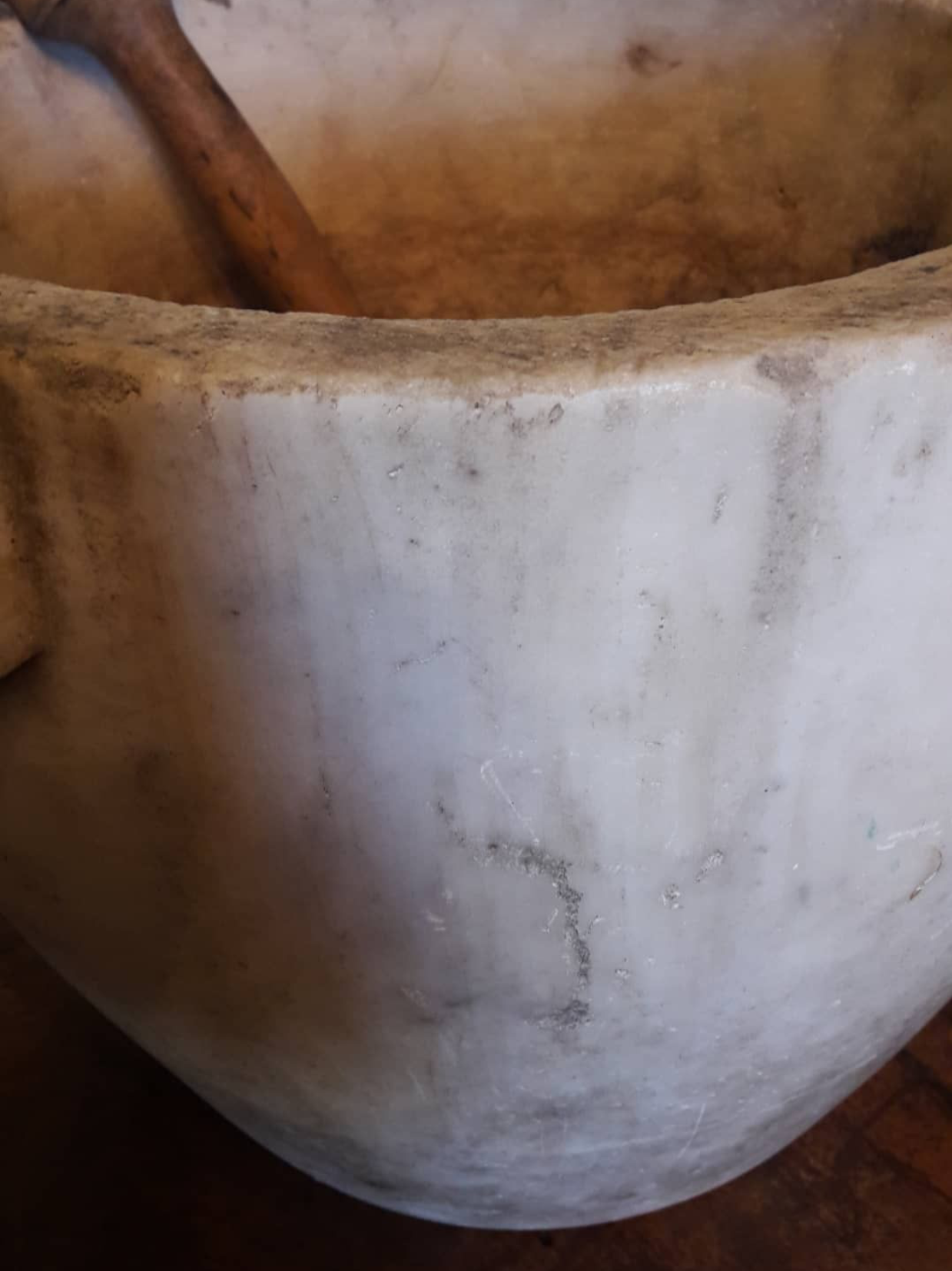 White marble mortar with pestle