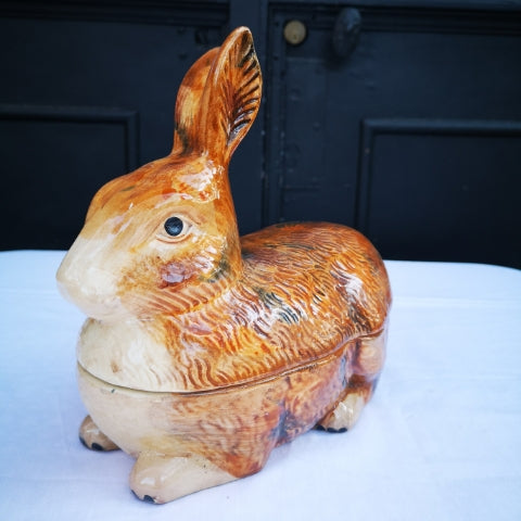 Vintage French earthenware terrine in the shape of a rabbit