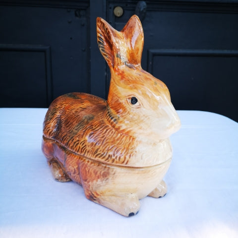 Vintage French earthenware terrine in the shape of a rabbit