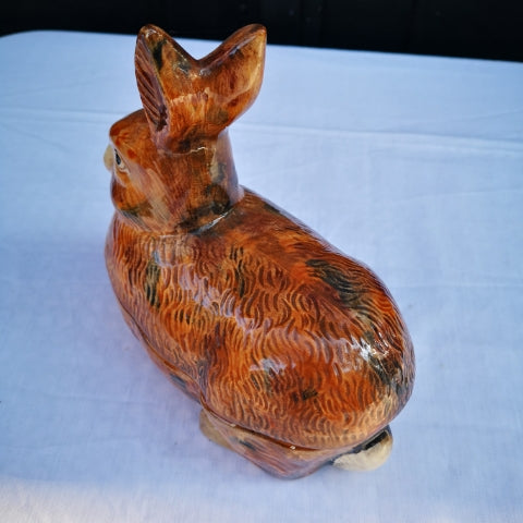 Vintage French earthenware terrine in the shape of a rabbit