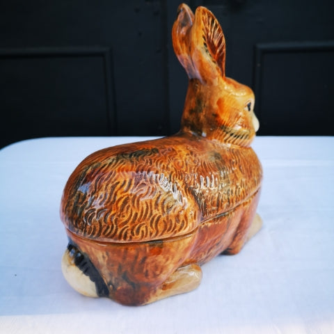 Vintage French earthenware terrine in the shape of a rabbit