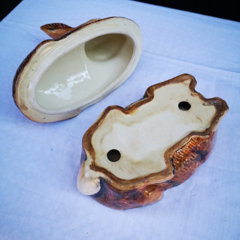 Vintage French earthenware terrine in the shape of a rabbit