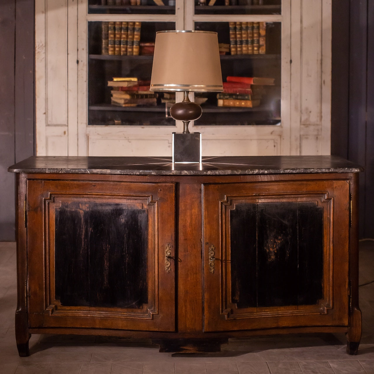 Louis XVI buffet de chasse with grey marble top 65"