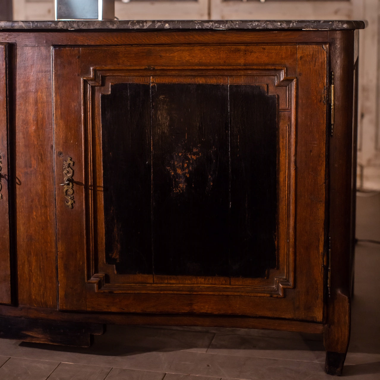 Louis XVI buffet de chasse with grey marble top 65"