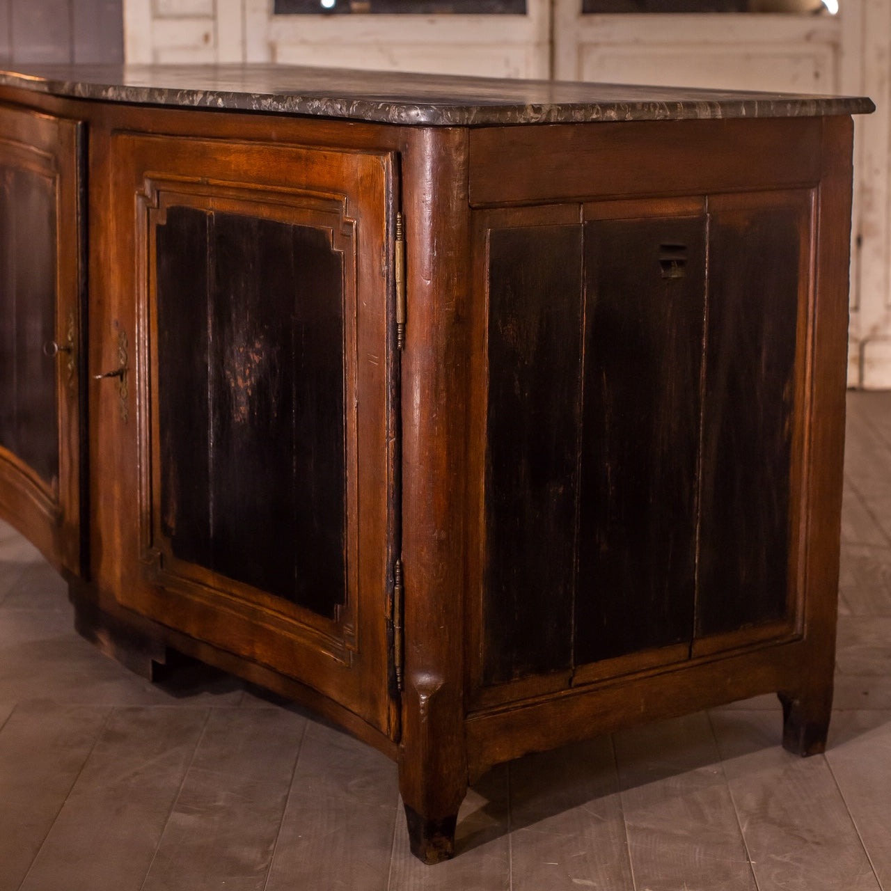 Louis XVI buffet de chasse with grey marble top 65"