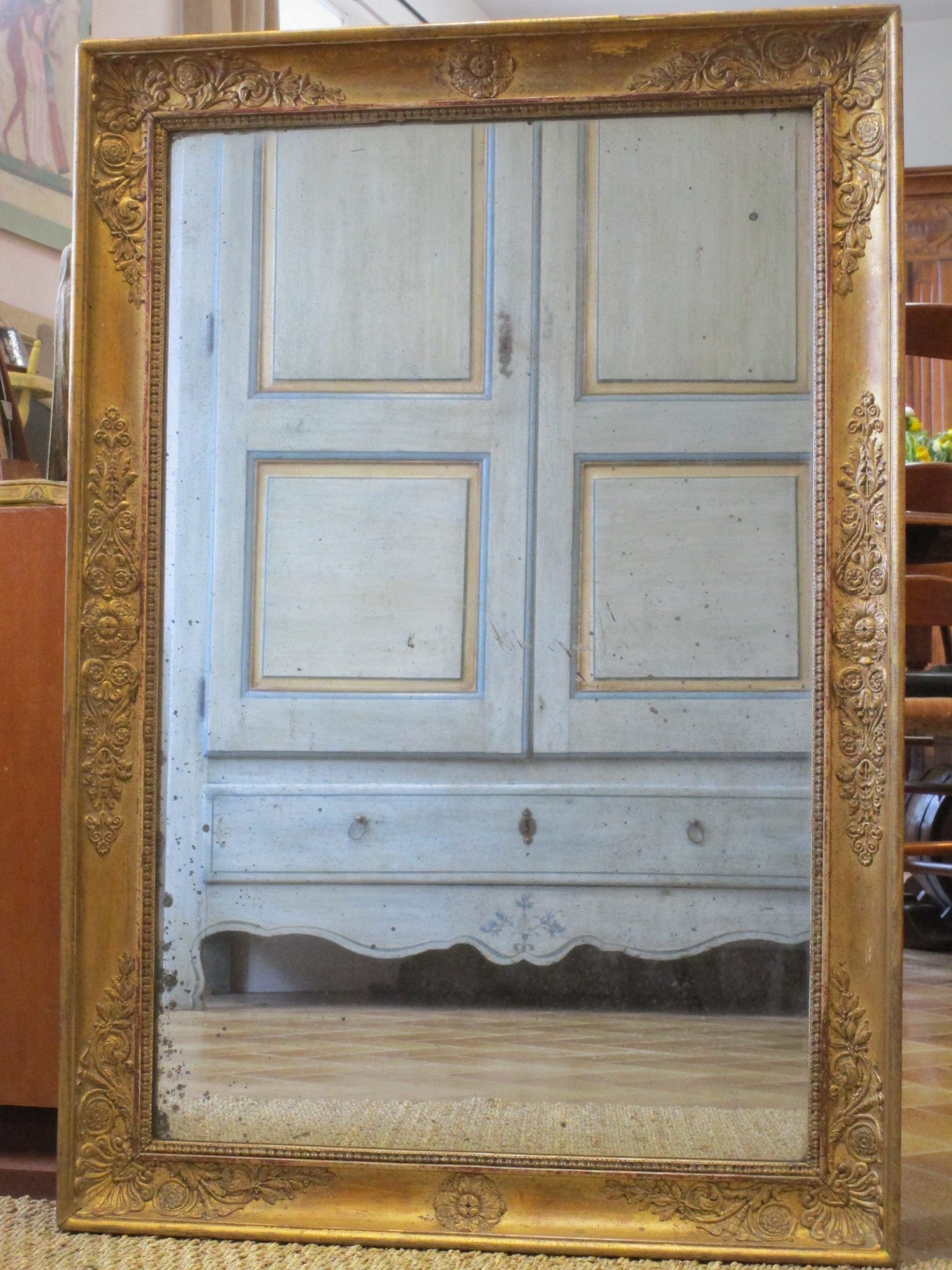 Gilt wood mirror with original mercury glass 94cm