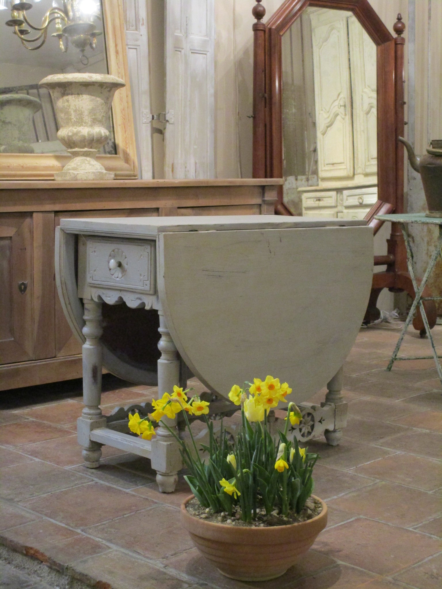 19th century folding oval kitchen table chalk paint