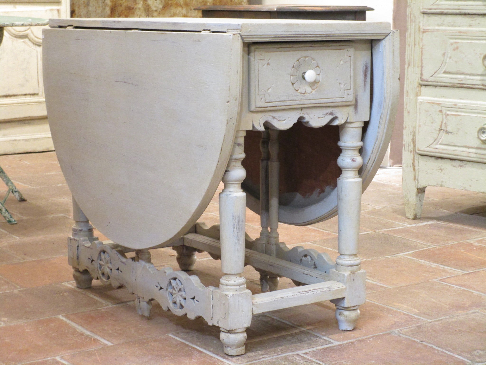 19th century folding oval kitchen table chalk paint