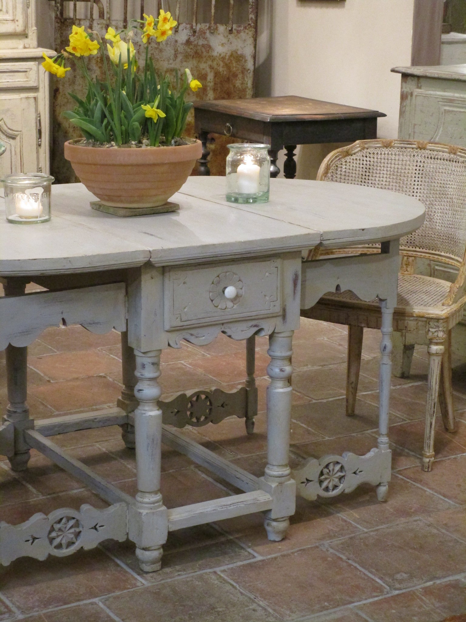 19th century folding oval kitchen table chalk paint