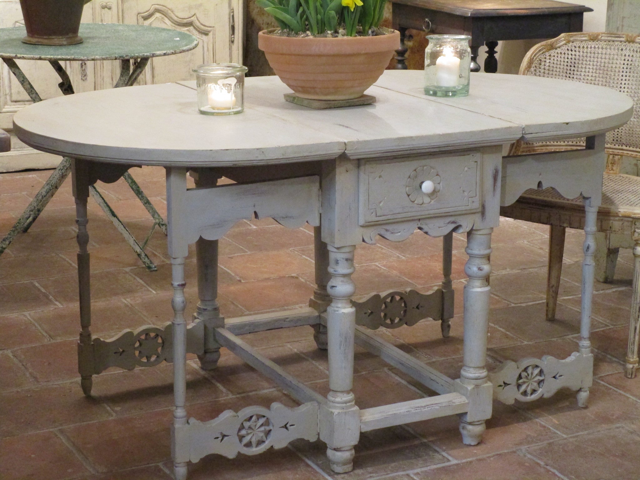 19th century folding oval kitchen table chalk paint