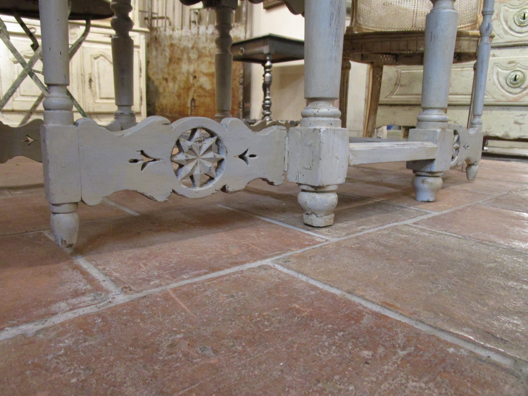 Carving detail - 19th century folding oval kitchen table chalk paint